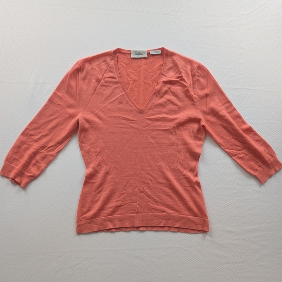 Neiman Marcus Coral V-Neck Sweater - Picture 2 of 9